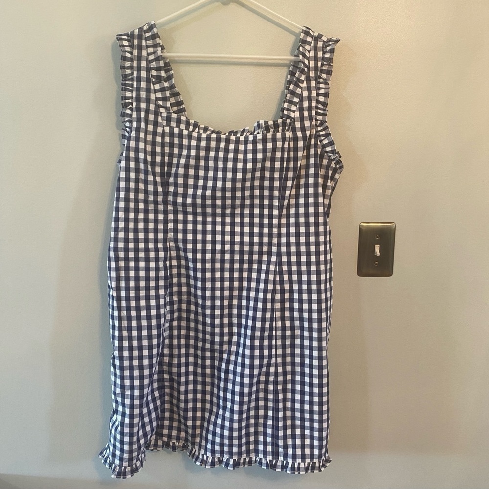 J CREW ruffle trim poplin blue Gingham Mini Dress size 18